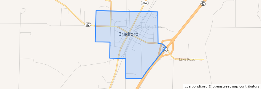 Mapa de ubicacion de Bradford.