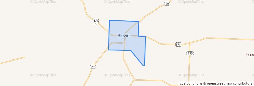 Mapa de ubicacion de Blevins.