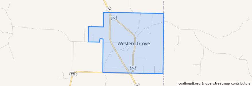 Mapa de ubicacion de Western Grove.