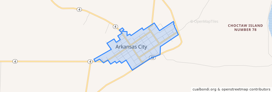 Mapa de ubicacion de Arkansas City.