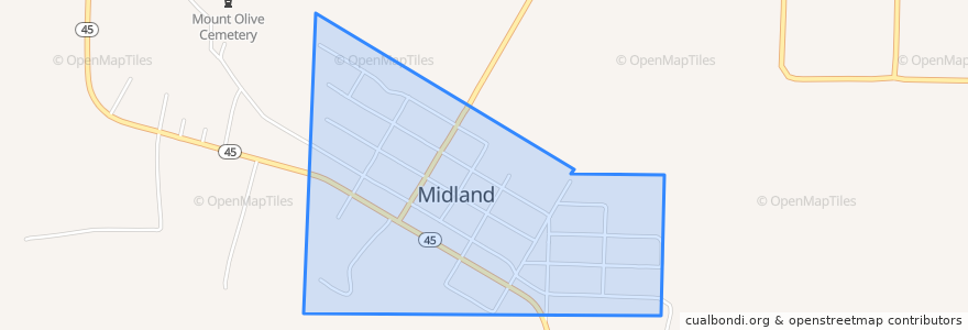 Mapa de ubicacion de Midland.