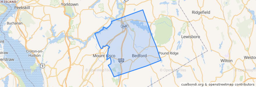 Mapa de ubicacion de Town of Bedford.