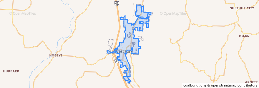 Mapa de ubicacion de West Fork.