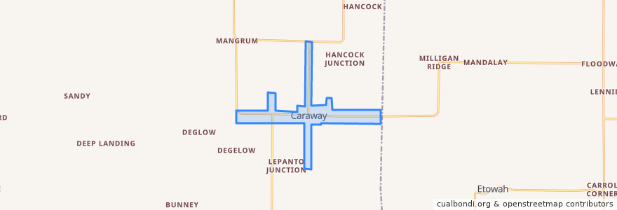 Mapa de ubicacion de Caraway.