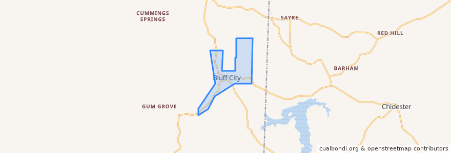 Mapa de ubicacion de Bluff City.