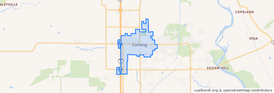 Mapa de ubicacion de Corning.