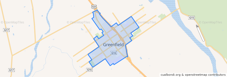 Mapa de ubicacion de Greenfield.