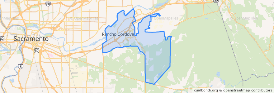 Mapa de ubicacion de Rancho Cordova.