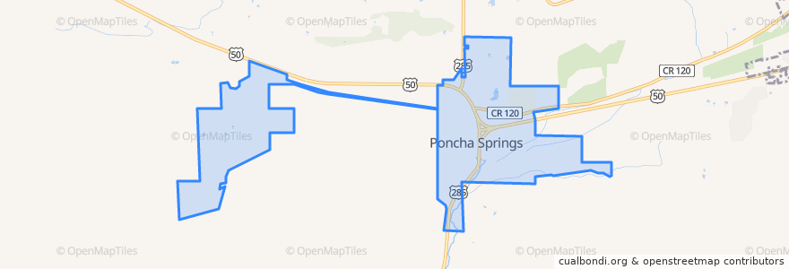 Mapa de ubicacion de Poncha Springs.