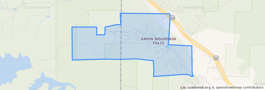 Mapa de ubicacion de Green Mountain Falls.