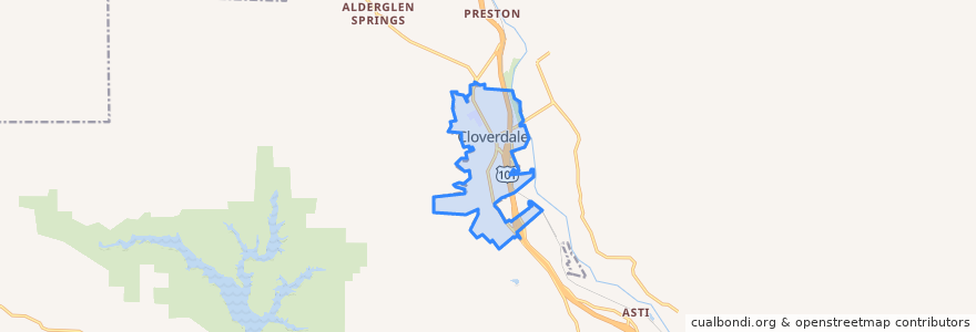 Mapa de ubicacion de Cloverdale.