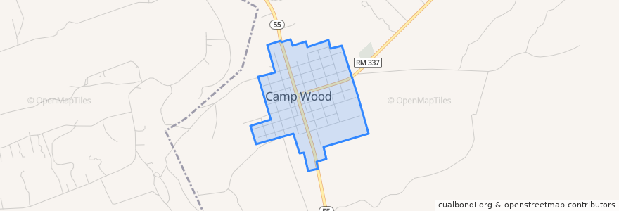 Mapa de ubicacion de Camp Wood.