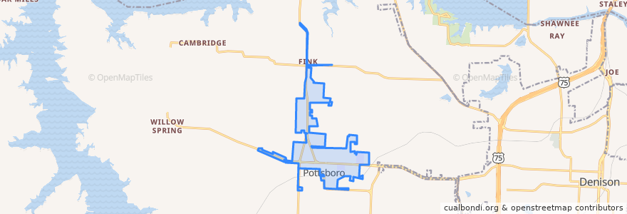 Mapa de ubicacion de Pottsboro.