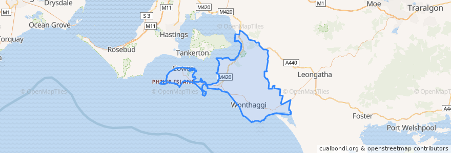 Mapa de ubicacion de Bass Coast Shire.