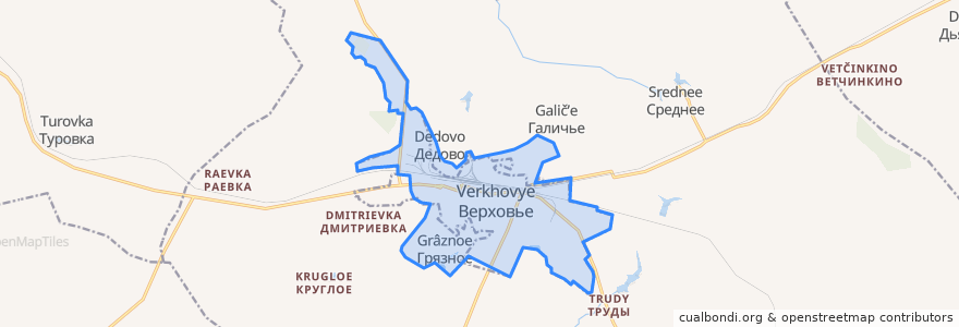 Mapa de ubicacion de городское поселение Верховье.