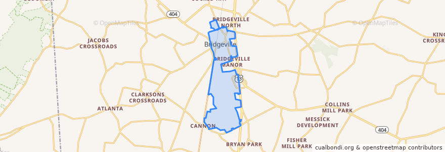 Mapa de ubicacion de Bridgeville.