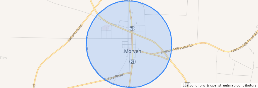 Mapa de ubicacion de Morven, GA.