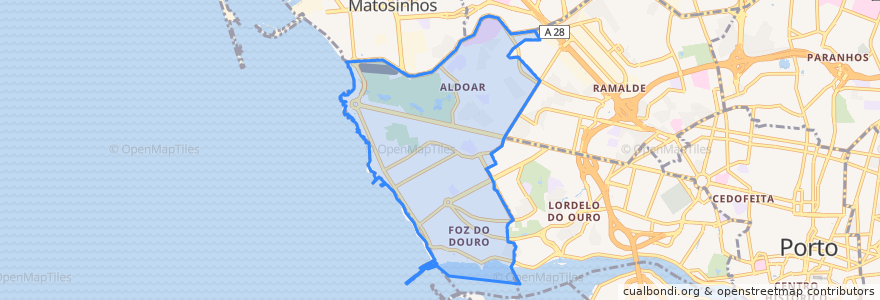 Mapa de ubicacion de Aldoar, Foz do Douro e Nevogilde.