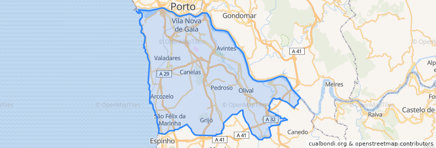 Mapa de ubicacion de Vila Nova de Gaia.