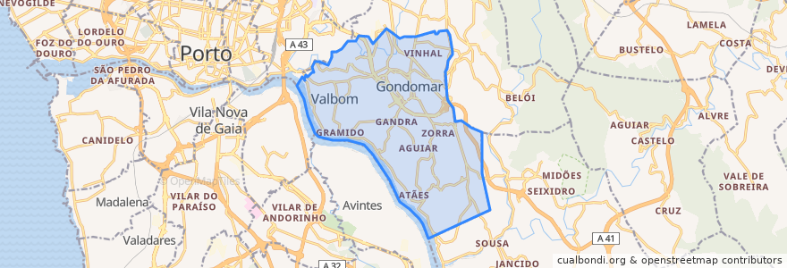 Mapa de ubicacion de Gondomar (São Cosme), Valbom e Jovim.