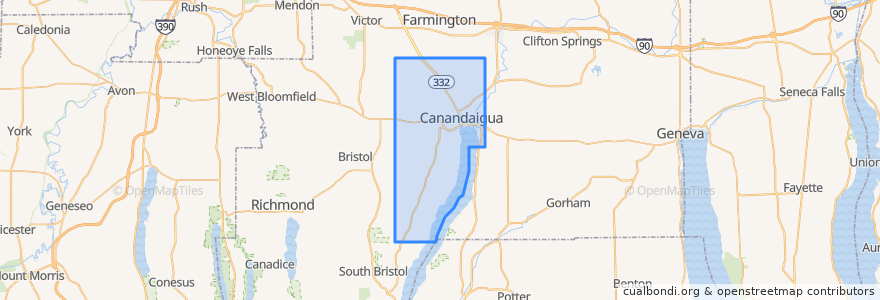 Mapa de ubicacion de Canandaigua Town.