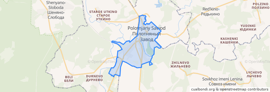 Mapa de ubicacion de городское поселение Полотняный Завод.