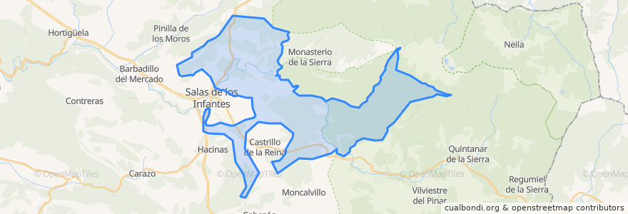 Mapa de ubicacion de Ledanía de Castrillo de la Reina, Hacinas y Salas de los Infantes.