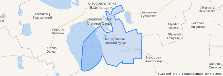 Mapa de ubicacion de Нижнекучукский сельсовет.