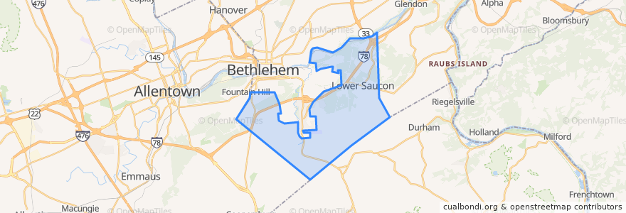 Mapa de ubicacion de Lower Saucon Township.