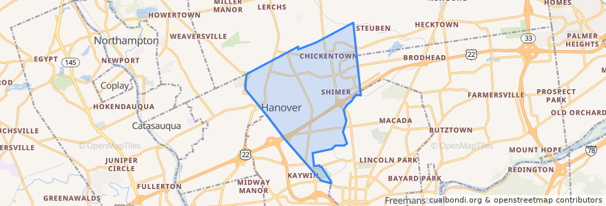 Mapa de ubicacion de Hanover Township.