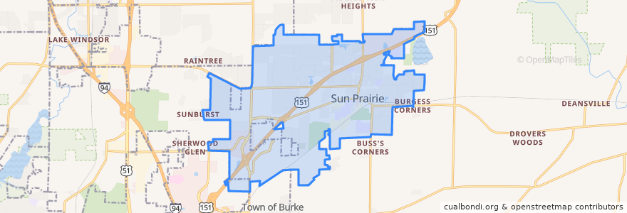 Mapa de ubicacion de Sun Prairie.