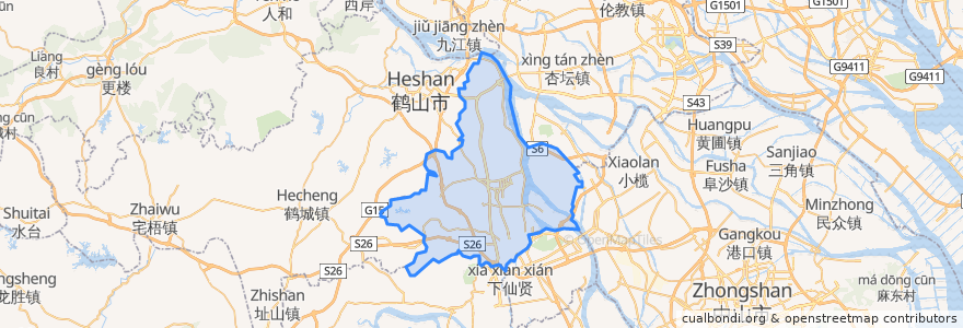 Mapa de ubicacion de 蓬江区.