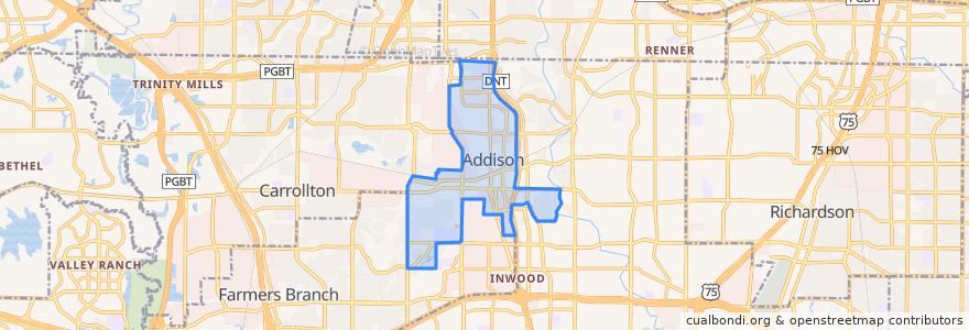 Mapa de ubicacion de Addison.