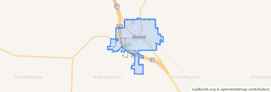 Mapa de ubicacion de Alvord.