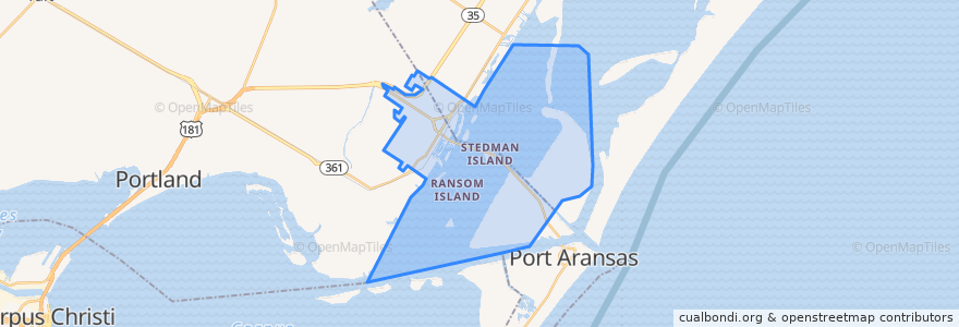 Mapa de ubicacion de Aransas Pass.