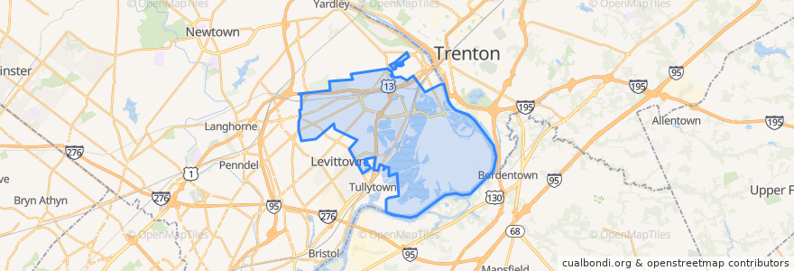 Mapa de ubicacion de Falls Township.