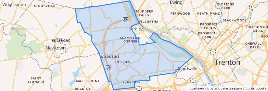 Mapa de ubicacion de Lower Makefield Township.