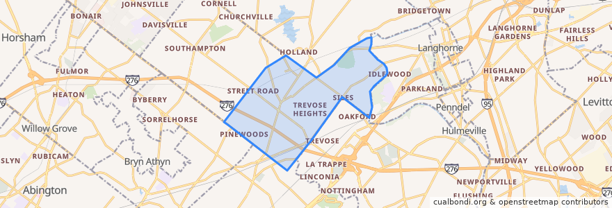 Mapa de ubicacion de Lower Southampton Township.