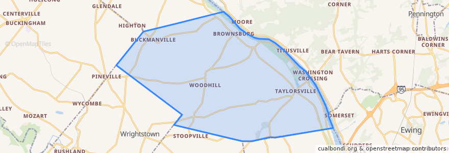 Mapa de ubicacion de Upper Makefield Township.