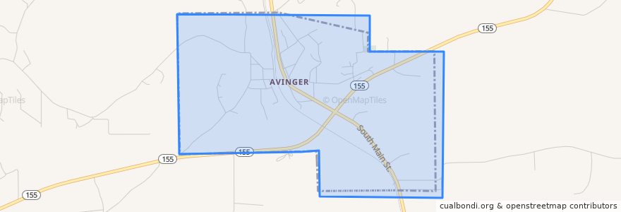 Mapa de ubicacion de Avinger.