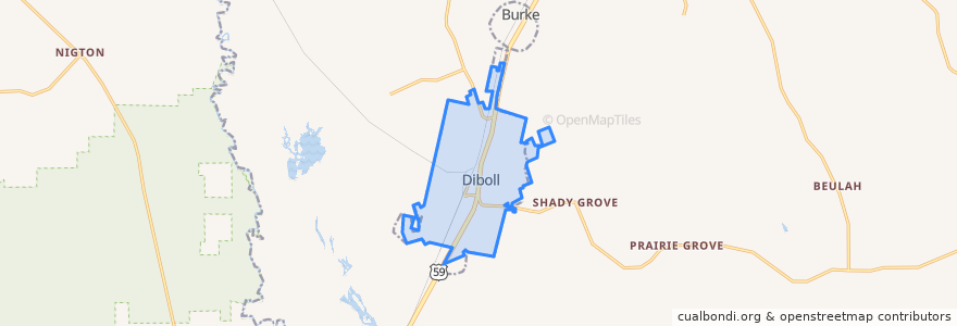 Mapa de ubicacion de Diboll.