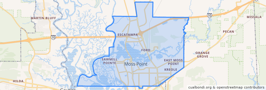 Mapa de ubicacion de Moss Point.