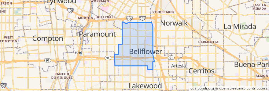 Mapa de ubicacion de Bellflower.