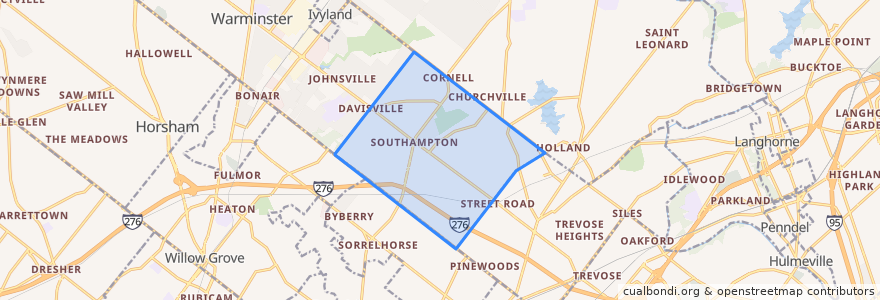 Mapa de ubicacion de Upper Southampton Township.