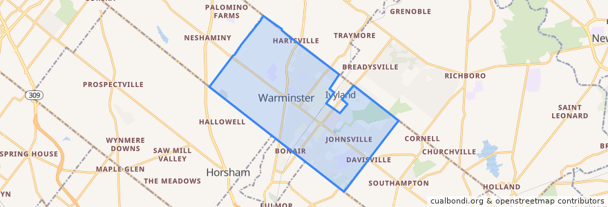 Mapa de ubicacion de Warminster Township.