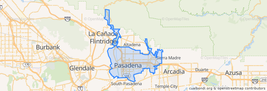 Mapa de ubicacion de Pasadena.