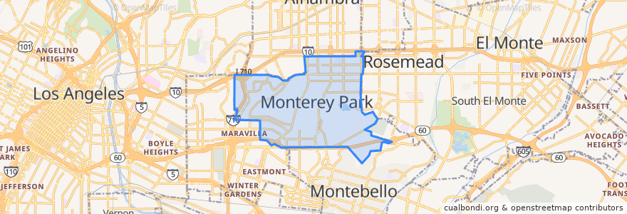 Mapa de ubicacion de Monterey Park.