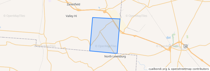 Mapa de ubicacion de Zane Township.