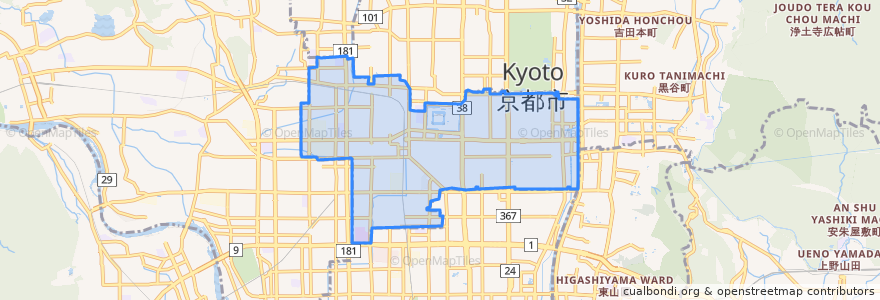 Mapa de ubicacion de 中京区.