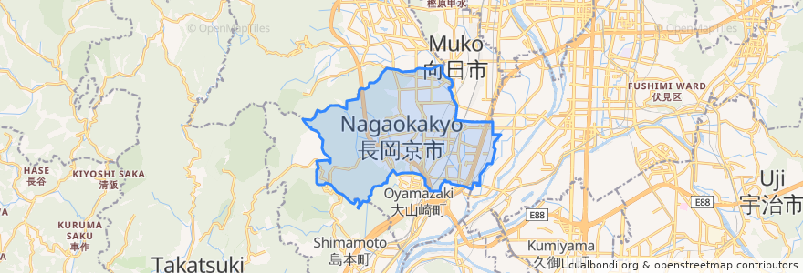 Mapa de ubicacion de Nagaokakyo.